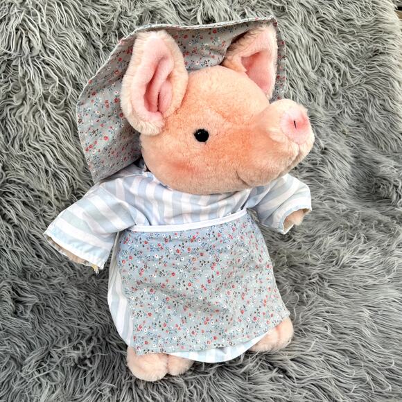 VTG Eden Beatrix Potter Aunt Pettitoes Pig Plush Pink Stuffed Animal 14" Bonnet - Picture 1 of 16